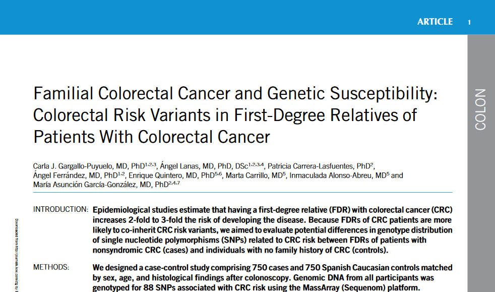 Familial Colorectal Cancer and Genetic Susceptibility:Colorectal Risk Variants in First-Degree Relatives ofPatients With Colorectal Cancer